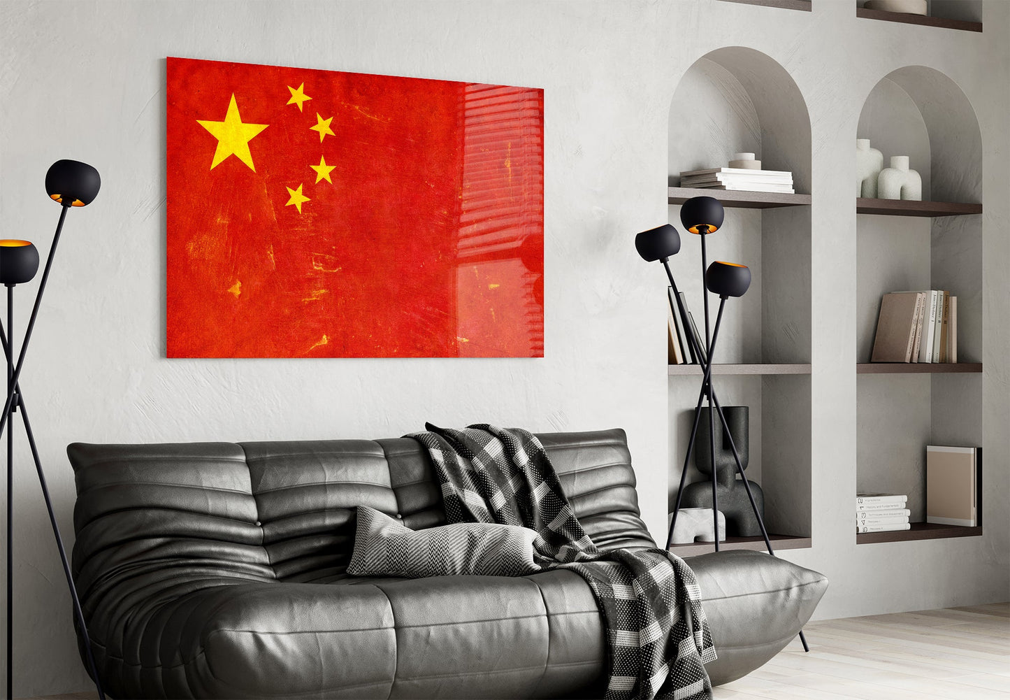 China Flag Grunge Glass Wall Art