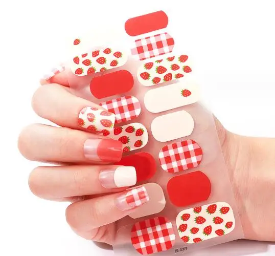 Strawberry Gingham Gel Nails-1