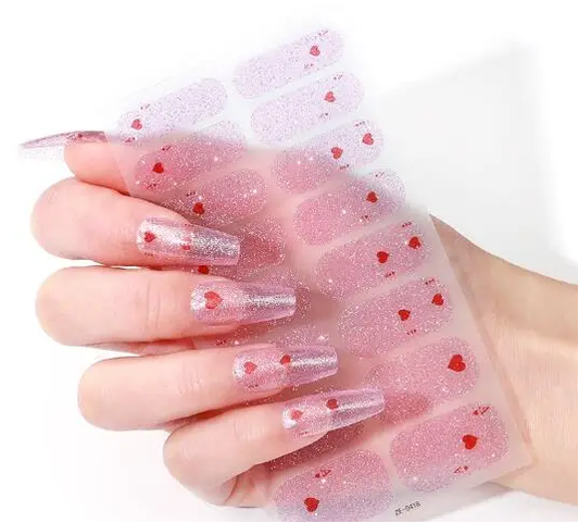 Glitter Hearts Gel Nails-0