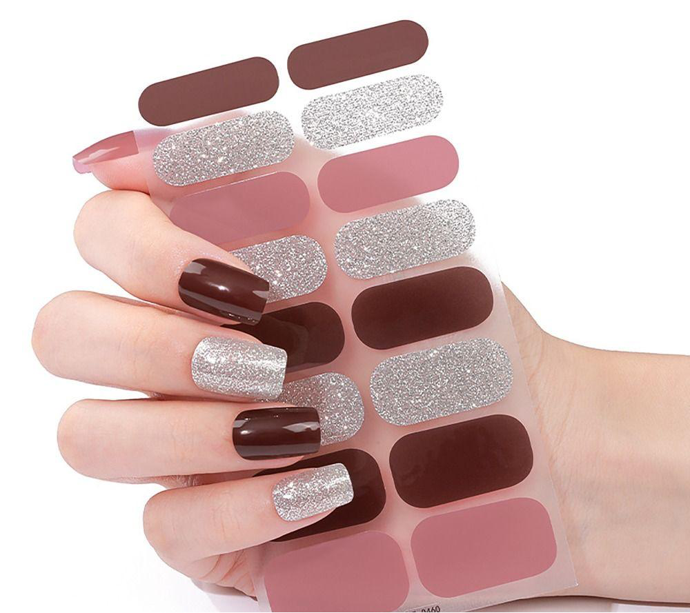 Glitter Tan Gel Nails-0