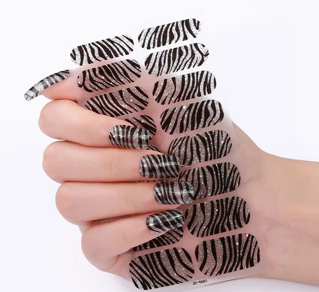 Black Zebra Gel Nails-0