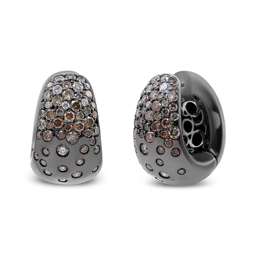 Black Rhodium over 18K White Gold 2 1/4 Cttw Prong and Bezel Set White and Brown Diamond Huggy Hoop Earring (F-G/Brown Color, VS1-VS2 Clarity)-3