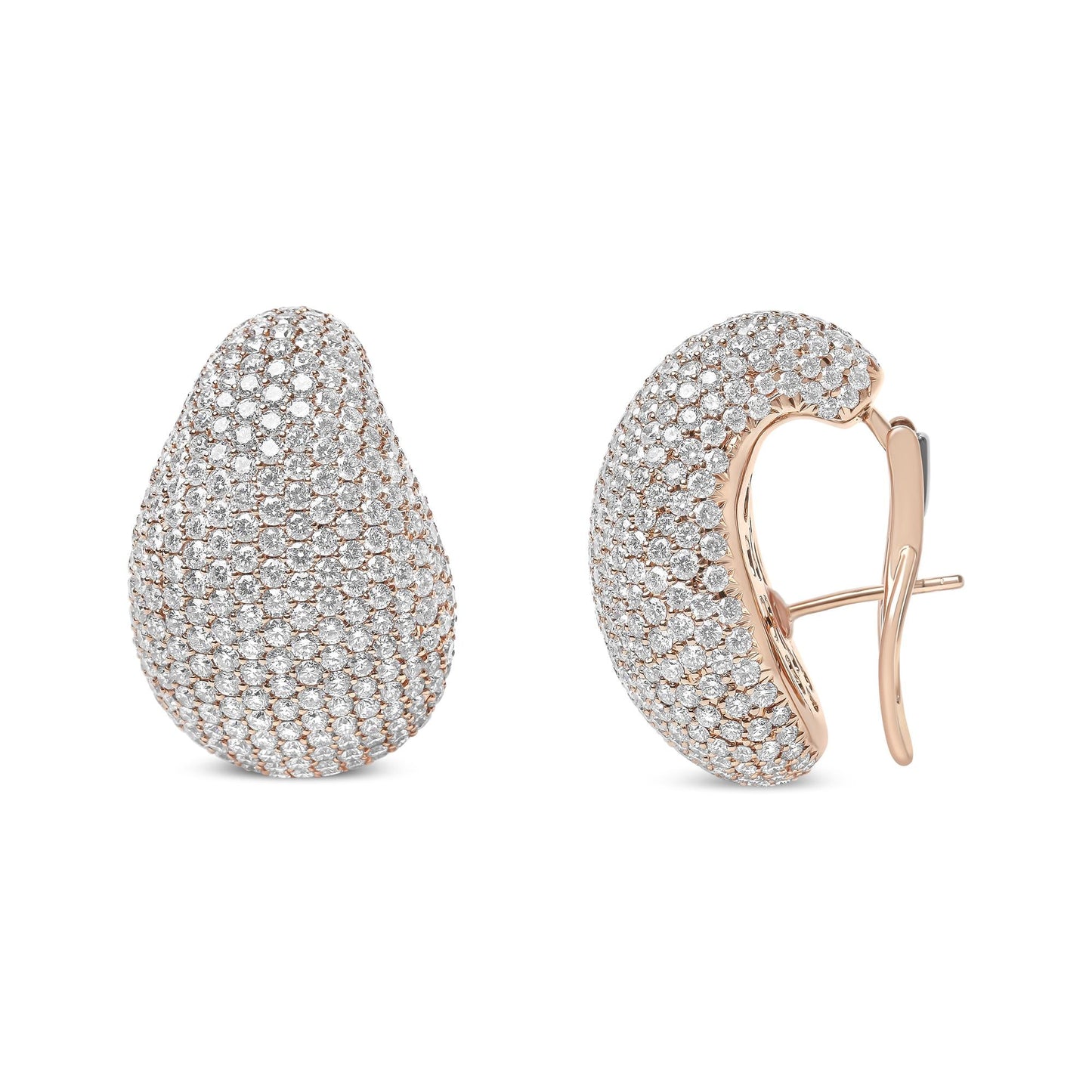 18K Rose Gold 13 1/5 Cttw Micro-Pave Diamond Sculptural Design Statement Omega Back Earrings (G-H Color, SI1-SI2 Clarity)-1