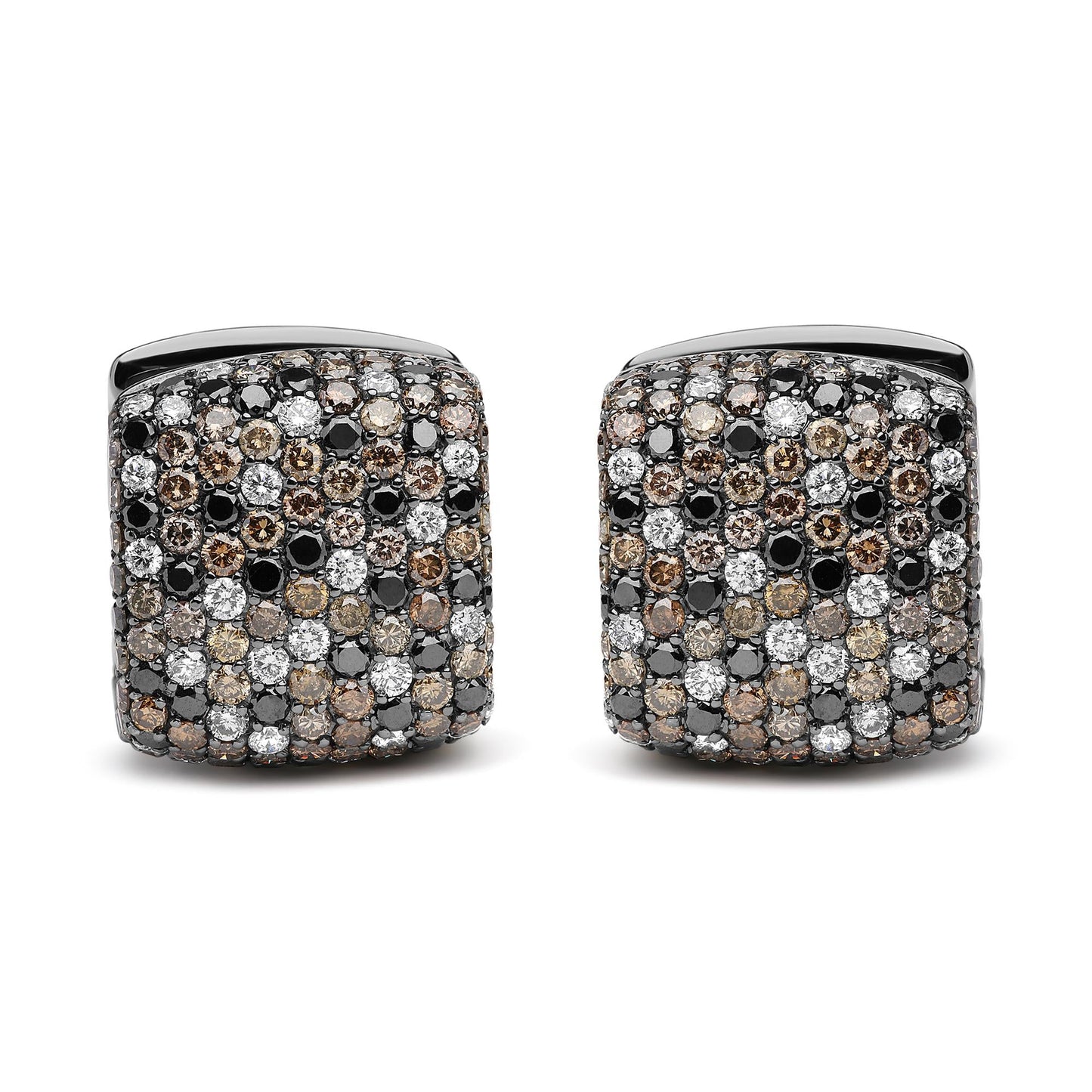 Black Rhodium Plated 18K White Gold 12 5/8 Cttw Multi Color Diamond Square Domed Huggie Hoop Earrings  (Brown, Black, G-H Color, SI1-SI2 Clarity)-0