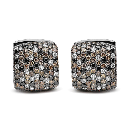 Black Rhodium Plated 18K White Gold 12 5/8 Cttw Multi Color Diamond Square Domed Huggie Hoop Earrings  (Brown, Black, G-H Color, SI1-SI2 Clarity)-0