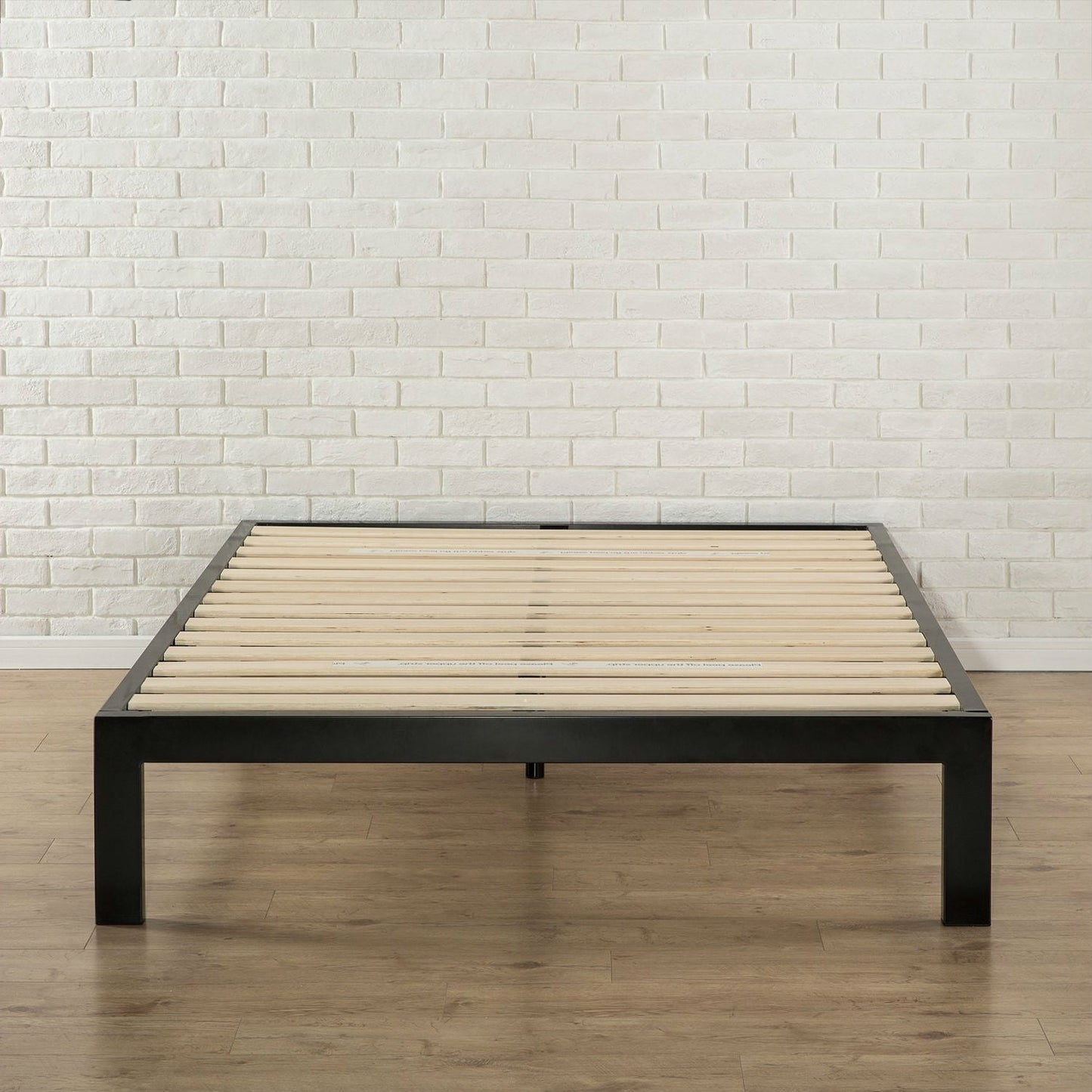 Full Modern Black Metal Platform Bed Frame with Wood Slats-1