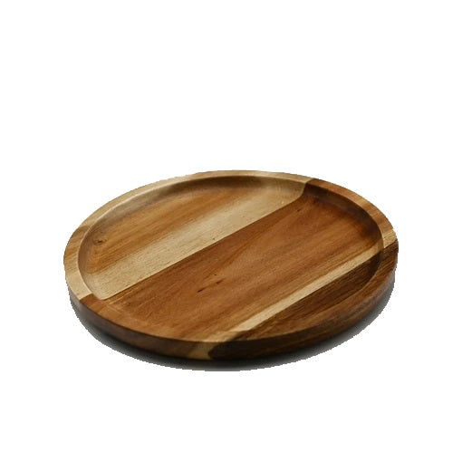 Zavis Green Acacia Wood Round Stackable Plate / Platter 8"  | Dishwasher Safe-0