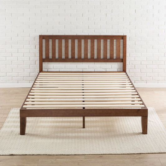 Queen size Mission Style Solid Wood Platform Bed Frame with Headboard in Espresso Finish-0