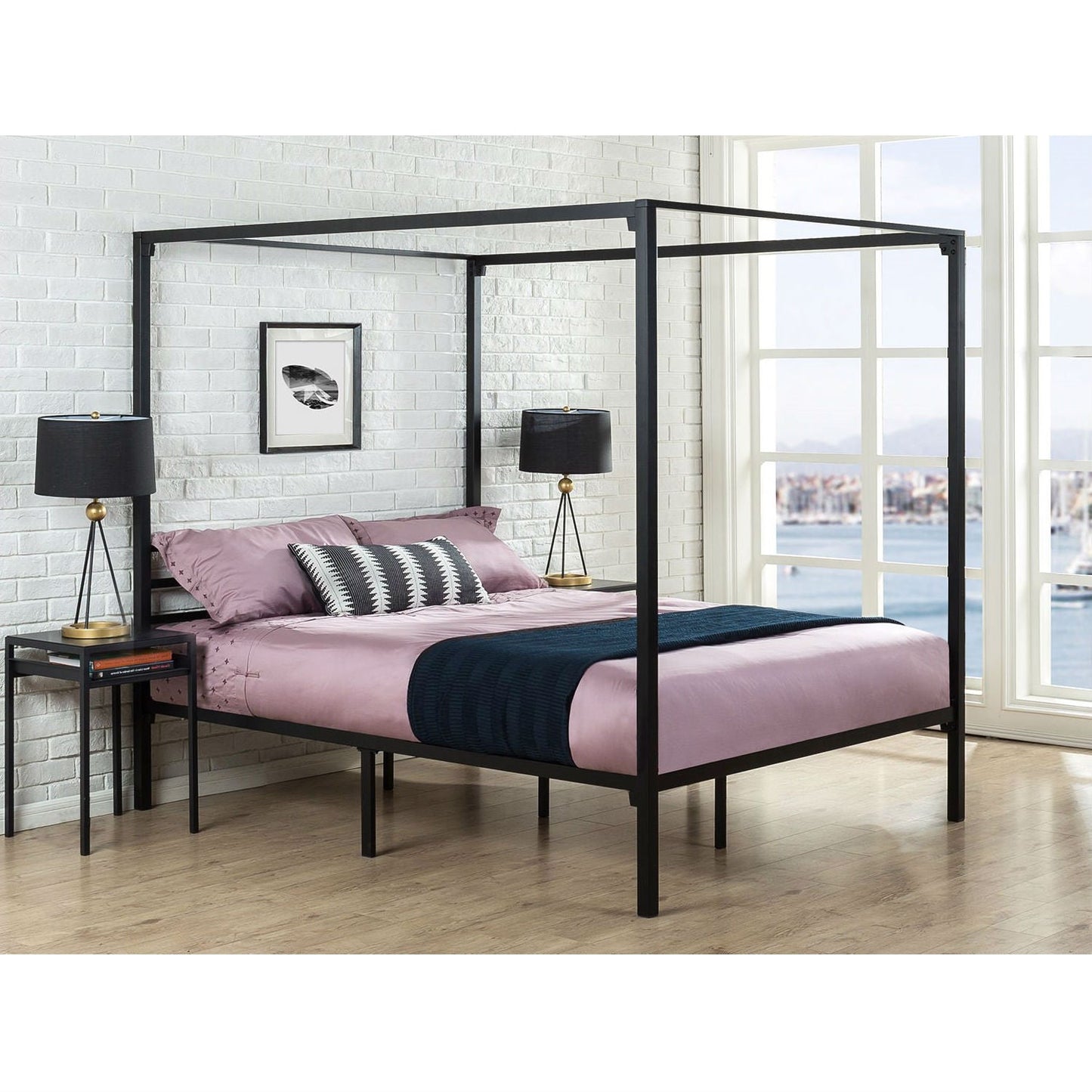 Queen size Modern Black Metal Canopy Bed Frame-1