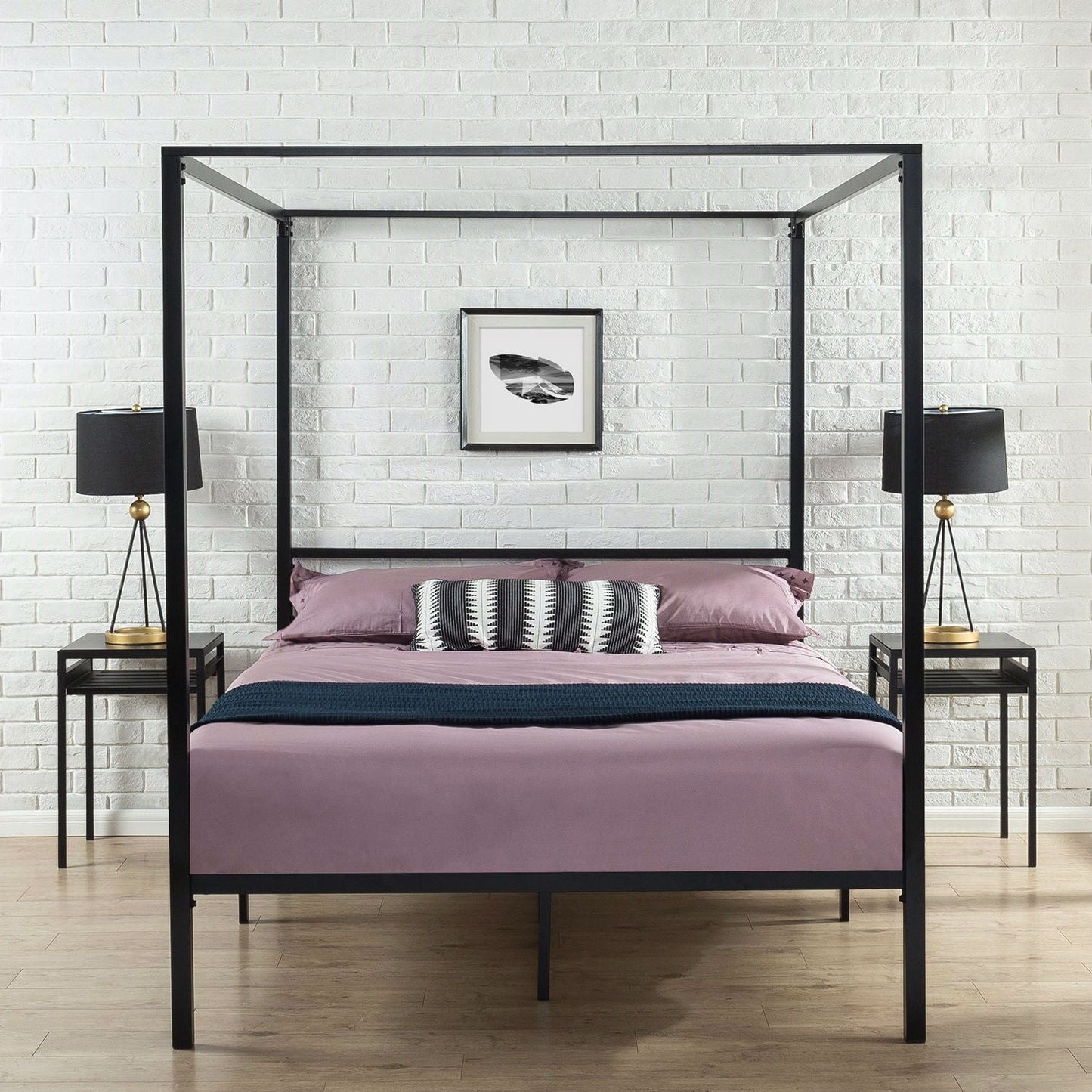Queen size Modern Black Metal Canopy Bed Frame-2