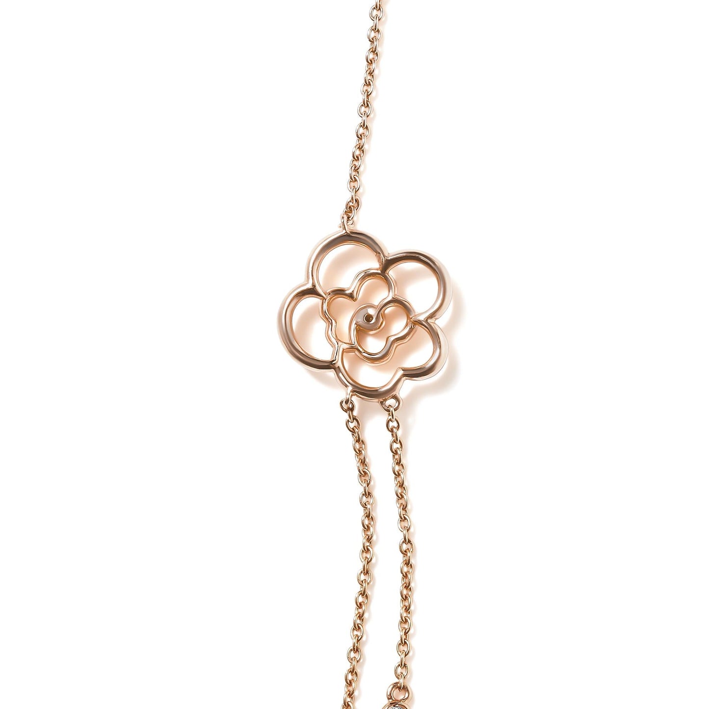 18K Rose Gold 1/2 Cttw Diamond and Freshwater Pearl Double Strand Station Necklace  (G-H Color, SI1-SI2 Clarity) - Adjustable up to 16" to 20"-1
