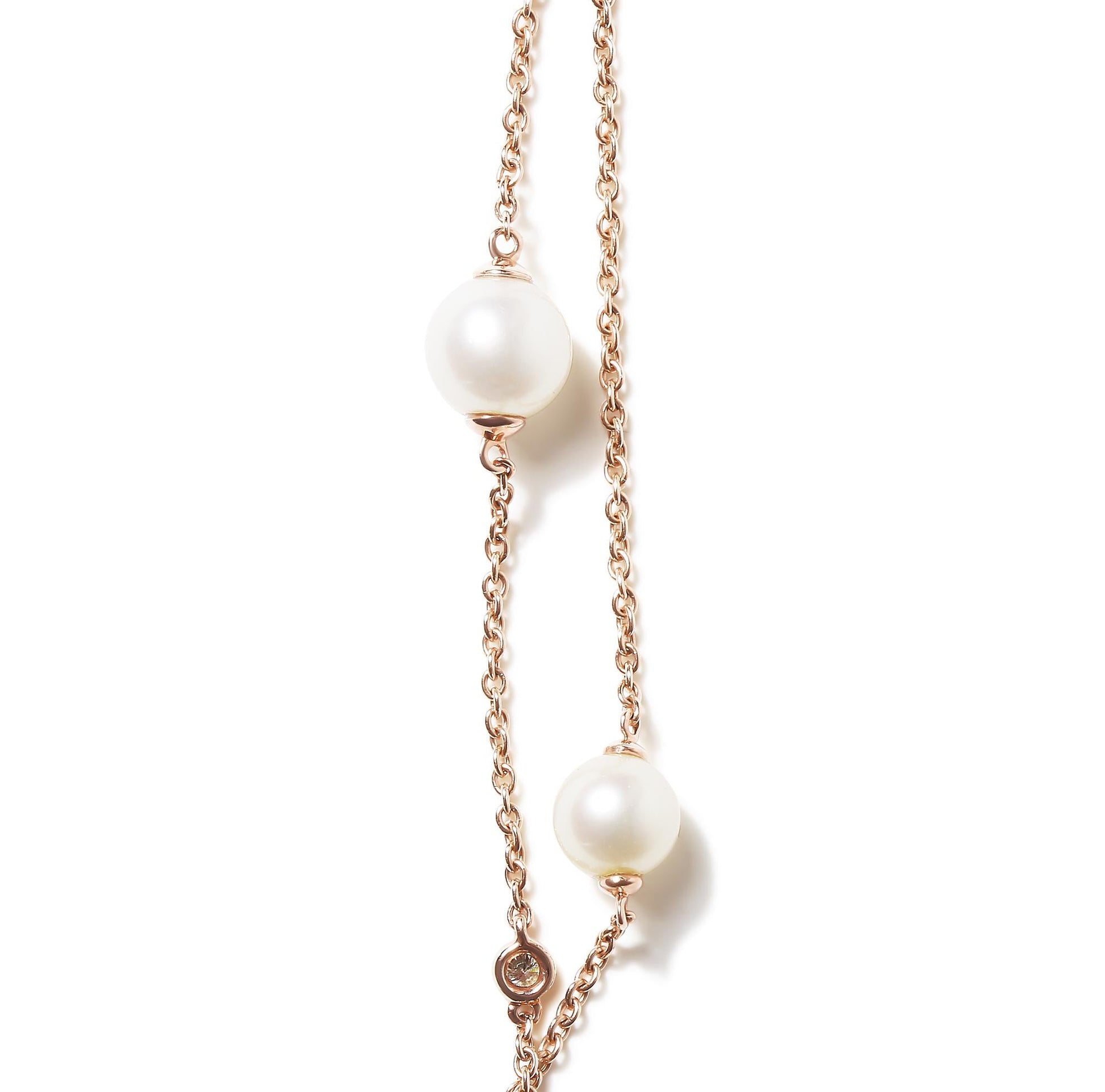 18K Rose Gold 1/2 Cttw Diamond and Freshwater Pearl Double Strand Station Necklace  (G-H Color, SI1-SI2 Clarity) - Adjustable up to 16" to 20"-3