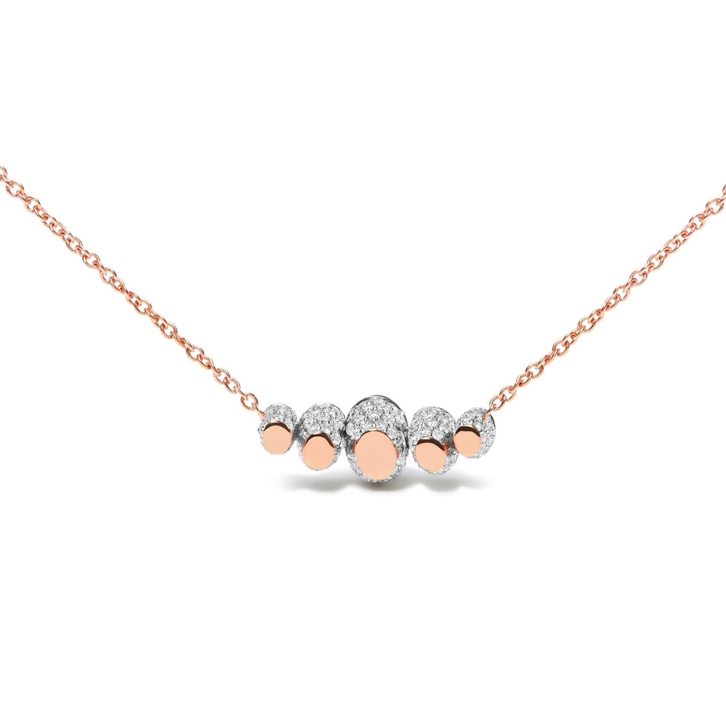18K Rose Gold 3/4 Cttw Pave Diamonds and Graduated Red Ruby Gemstone Curved Bar Choker Necklace (G-H Color, SI1-SI2 Clarity) - Adjustable up to 14" - 16.5"-3