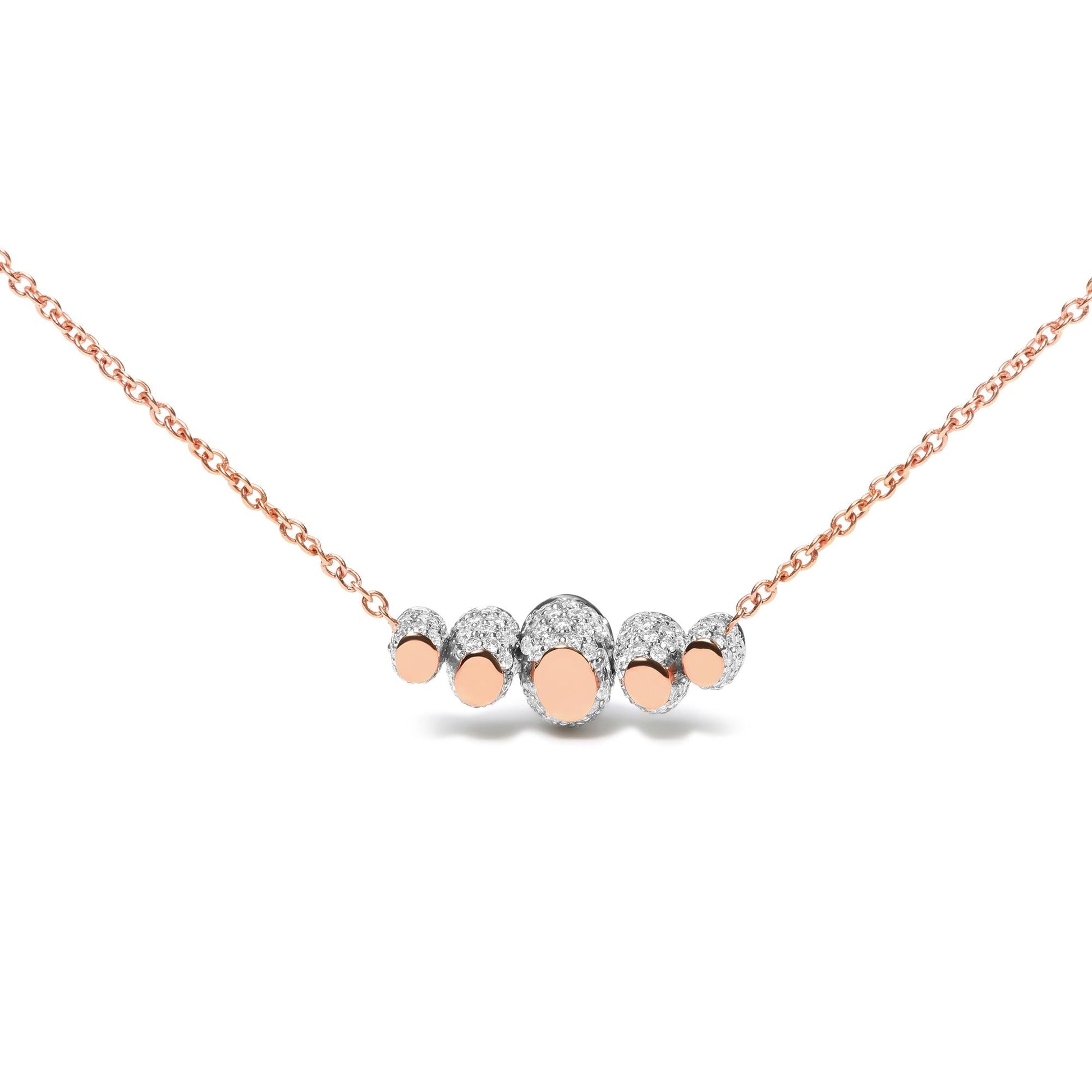 18K Rose Gold 3/4 Cttw Pave Diamonds and Graduated Red Ruby Gemstone Curved Bar Choker Necklace (G-H Color, SI1-SI2 Clarity) - Adjustable up to 14" - 16.5"-3