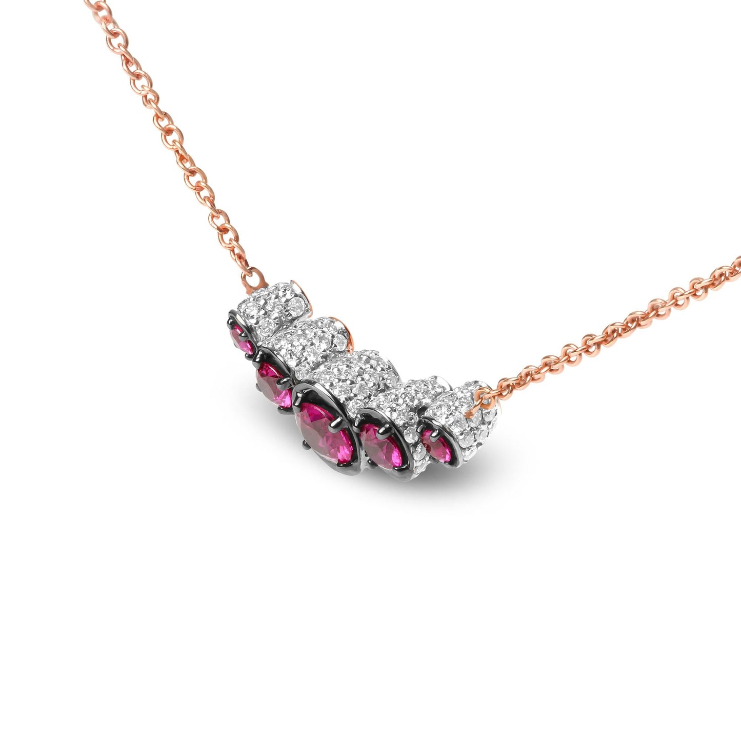 18K Rose Gold 3/4 Cttw Pave Diamonds and Graduated Red Ruby Gemstone Curved Bar Choker Necklace (G-H Color, SI1-SI2 Clarity) - Adjustable up to 14" - 16.5"-4
