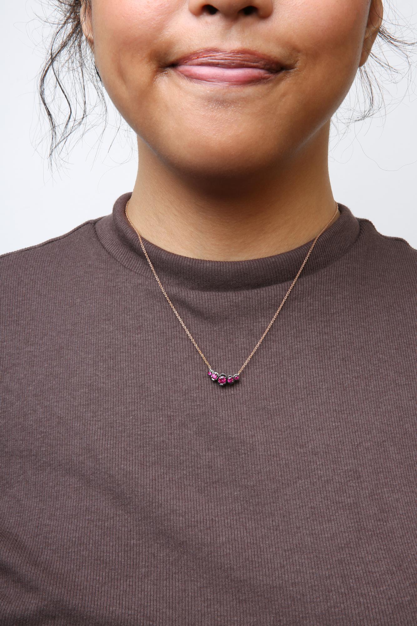 18K Rose Gold 3/4 Cttw Pave Diamonds and Graduated Red Ruby Gemstone Curved Bar Choker Necklace (G-H Color, SI1-SI2 Clarity) - Adjustable up to 14" - 16.5"-2