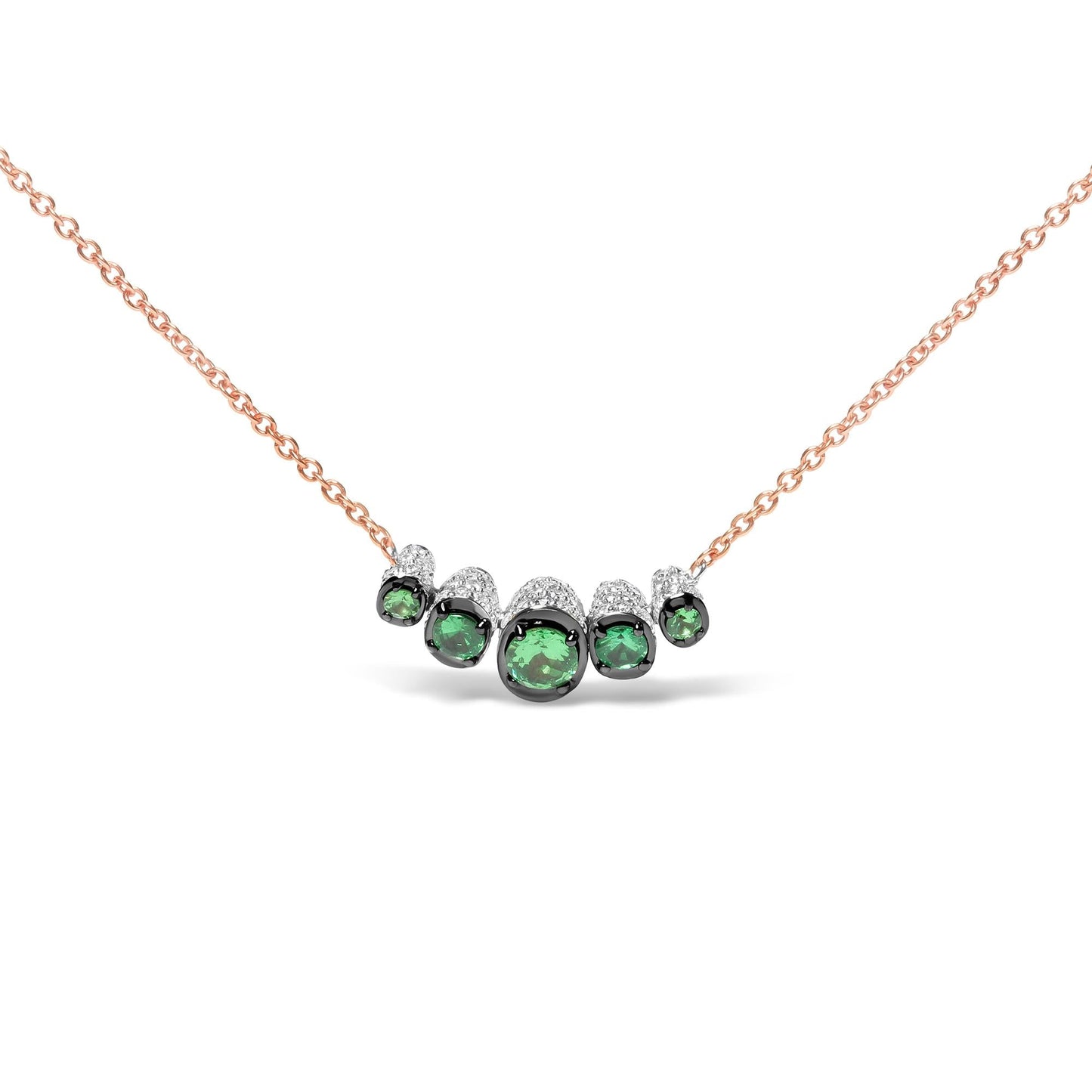 18K Rose Gold 3/4 Cttw Pave Diamonds and Graduated Green Tsavorite Gemstone Curved Bar Choker Necklace (G-H Color, SI1-SI2 Clarity) - Adjustable up to 14" - 16.5"-0