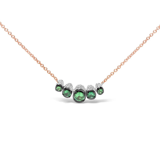 18K Rose Gold 3/4 Cttw Pave Diamonds and Graduated Green Tsavorite Gemstone Curved Bar Choker Necklace (G-H Color, SI1-SI2 Clarity) - Adjustable up to 14" - 16.5"-0