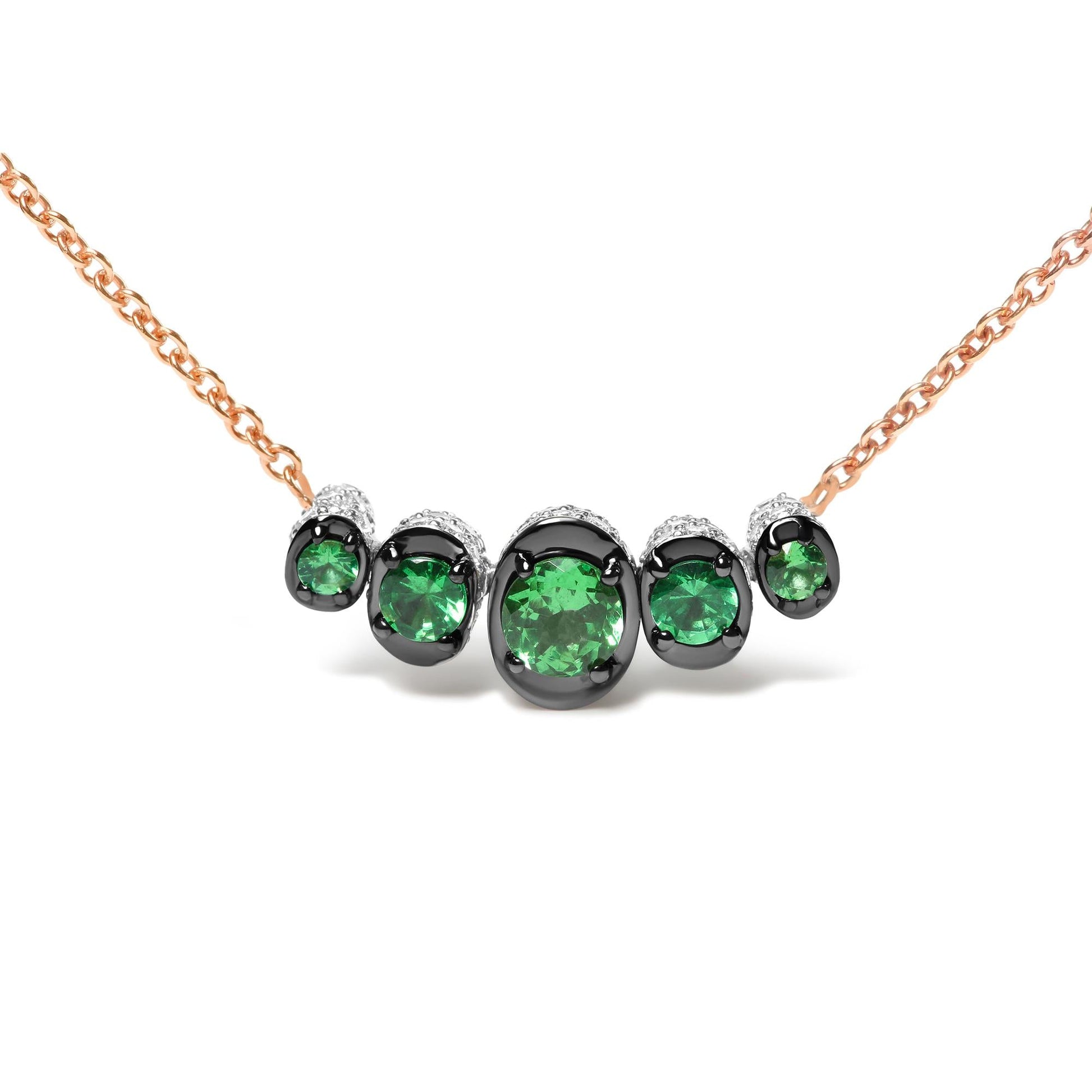 18K Rose Gold 3/4 Cttw Pave Diamonds and Graduated Green Tsavorite Gemstone Curved Bar Choker Necklace (G-H Color, SI1-SI2 Clarity) - Adjustable up to 14" - 16.5"-1