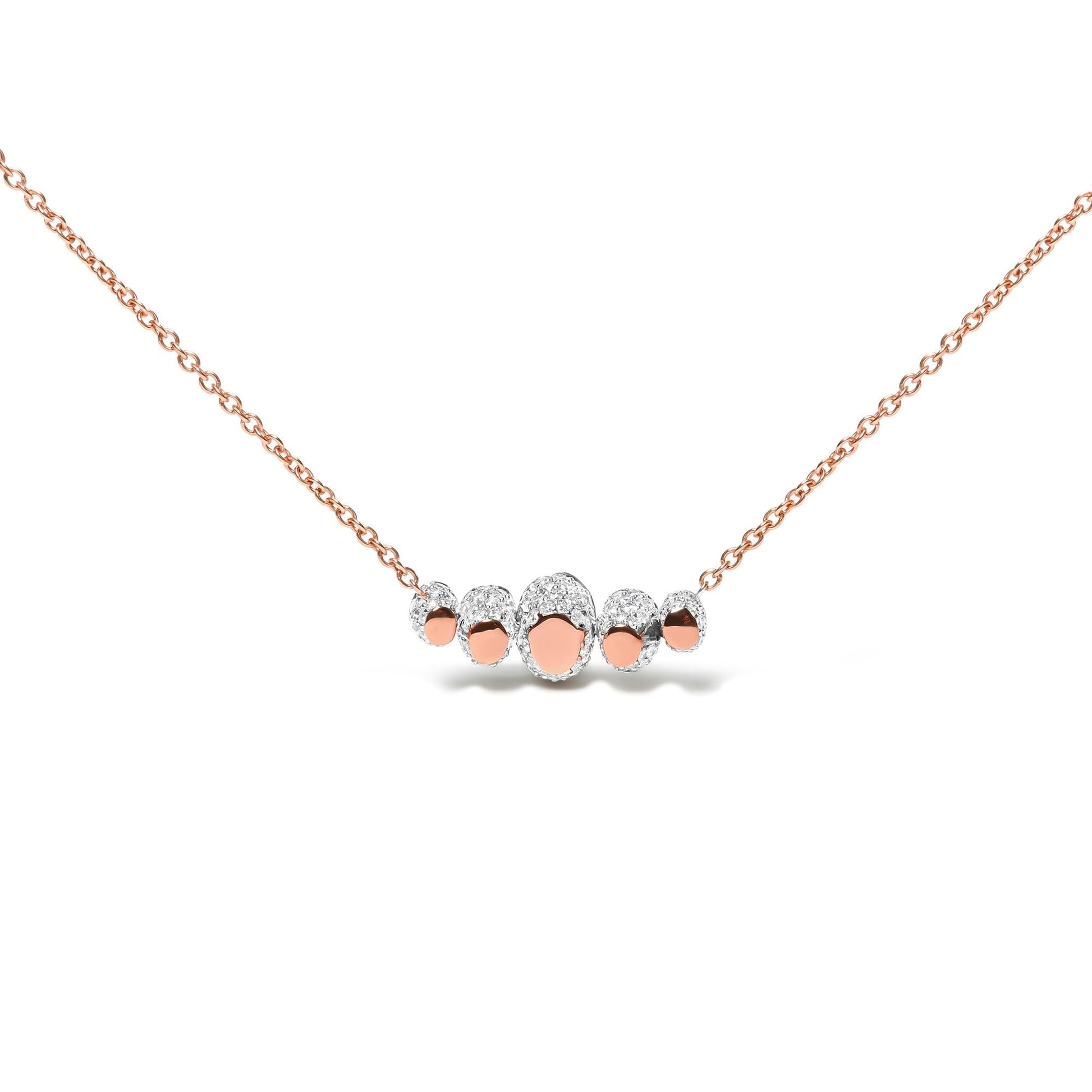 18K Rose Gold 3/4 Cttw Pave Diamonds and Graduated Green Tsavorite Gemstone Curved Bar Choker Necklace (G-H Color, SI1-SI2 Clarity) - Adjustable up to 14" - 16.5"-3