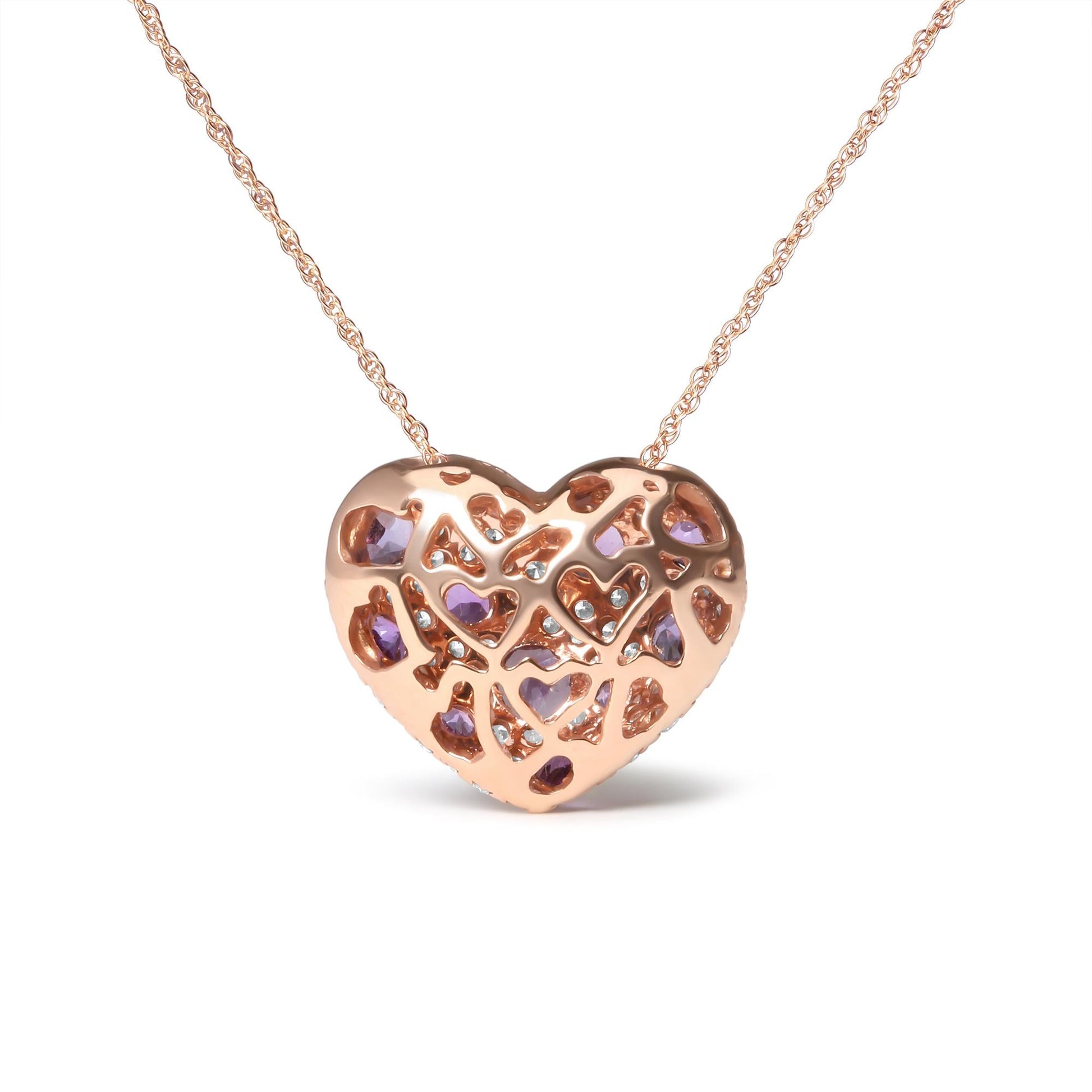 18K Rose Gold 3/4 Cttw Diamond and Purple Amethyst Cluster Heart Shape 18" Pendant Necklace (G-H Color, SI1-SI2 Clarity)-3