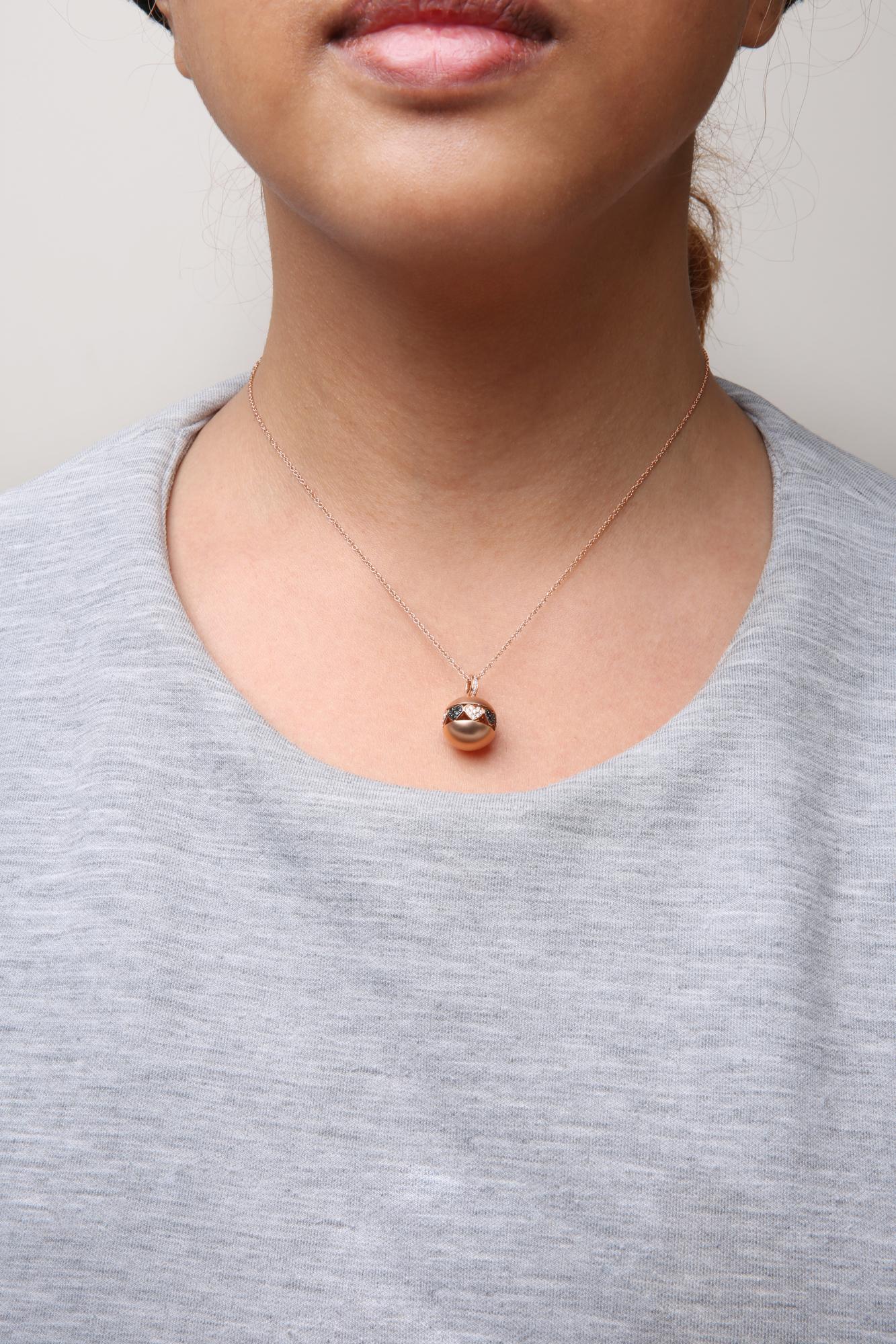 18K Rose Gold 3/8 Cttw Black and White Diamond Ball with Filigree Heart and Cluster Design 18" Pendant Necklace (Black and G-H Color, SI1-SI2 Clarity)-2
