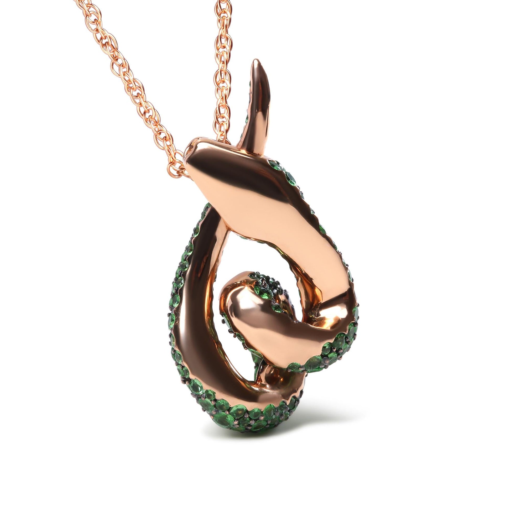 18K Rose Gold Round Green Tsavorite Gemstone Cluster Spiral Snake Design 18" Pendant Necklace (AAA+ Quality)-1