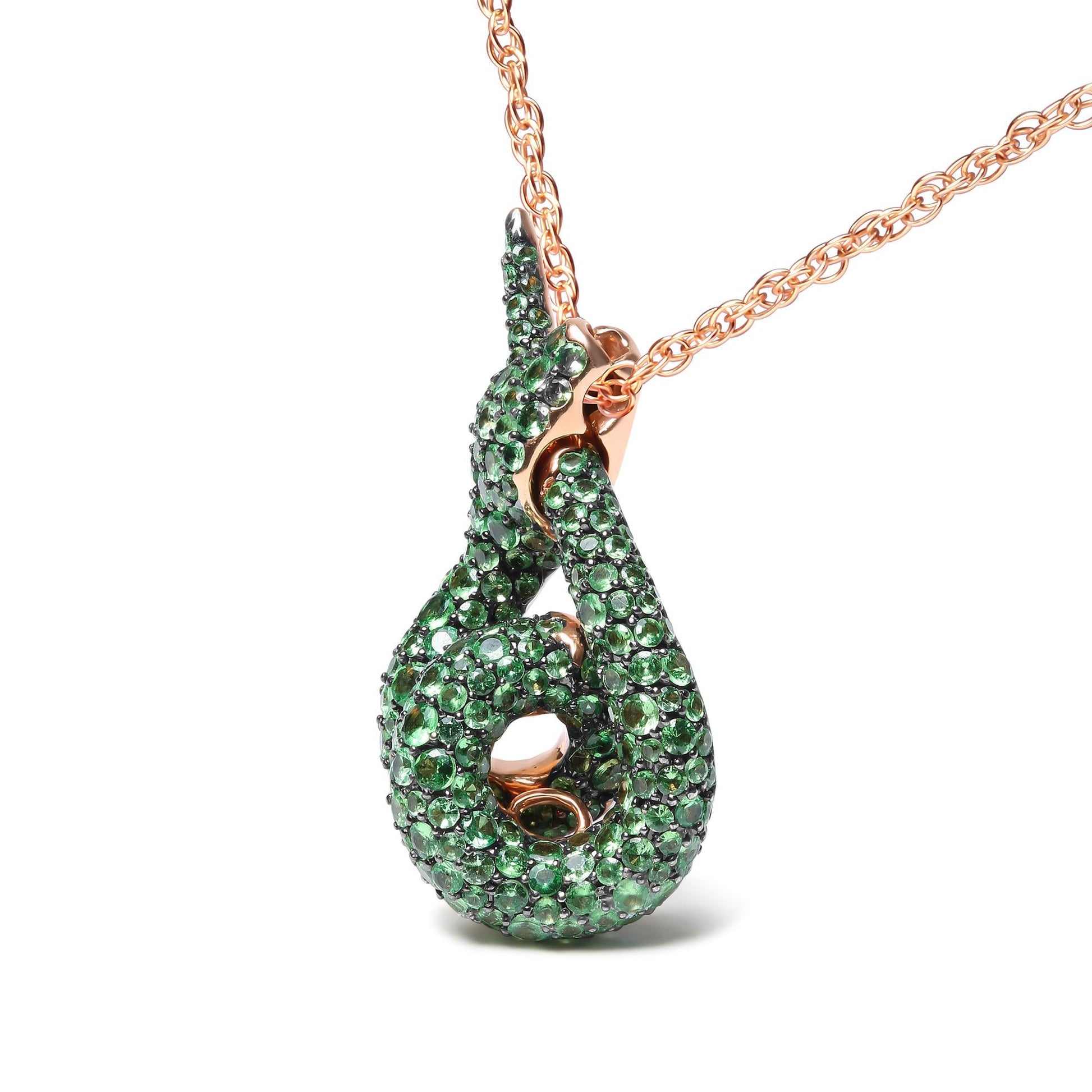 18K Rose Gold Round Green Tsavorite Gemstone Cluster Spiral Snake Design 18" Pendant Necklace (AAA+ Quality)-3