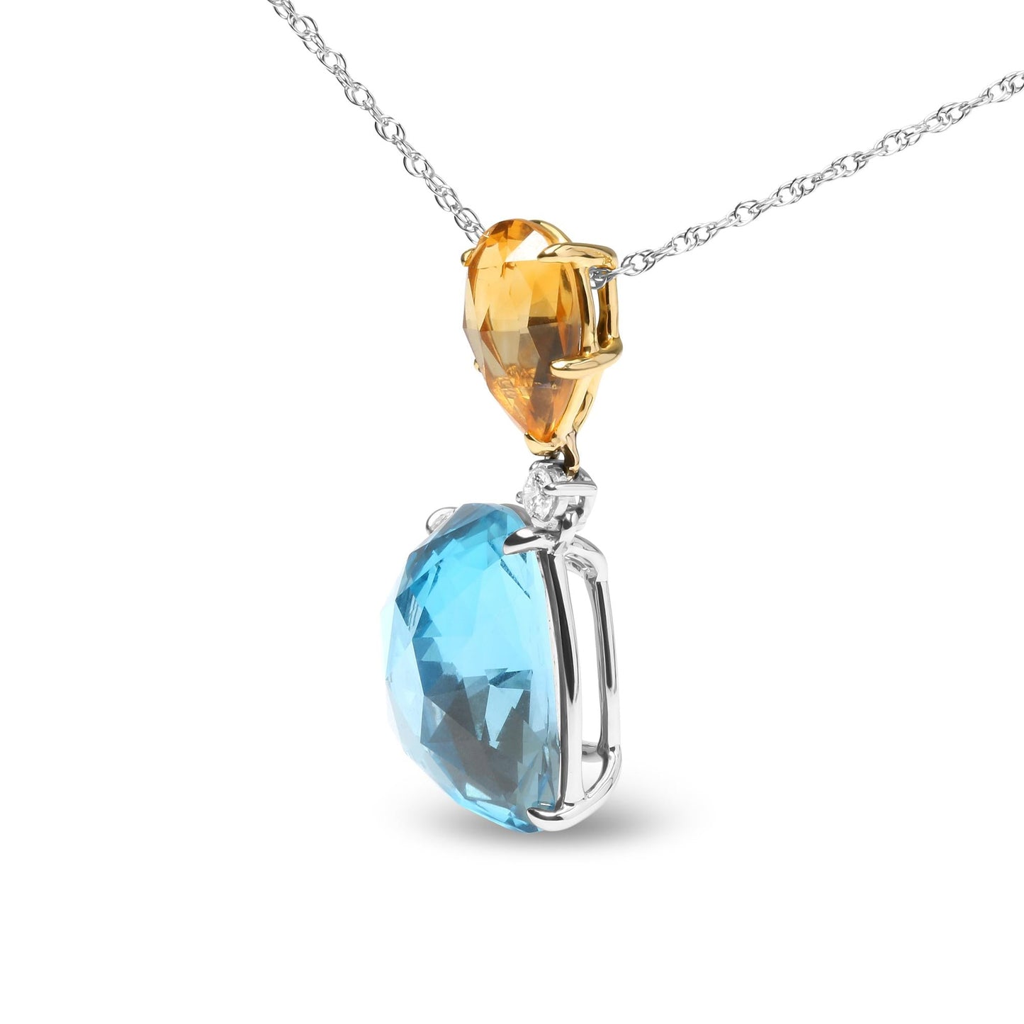 18K White and Yellow Gold Diamond Accent and Yellow Citrine and Sky Blue Topaz Gemstone Dangle Drop 18" Pendant Necklace (G-H Color, SI1-SI2 Clarity)-3