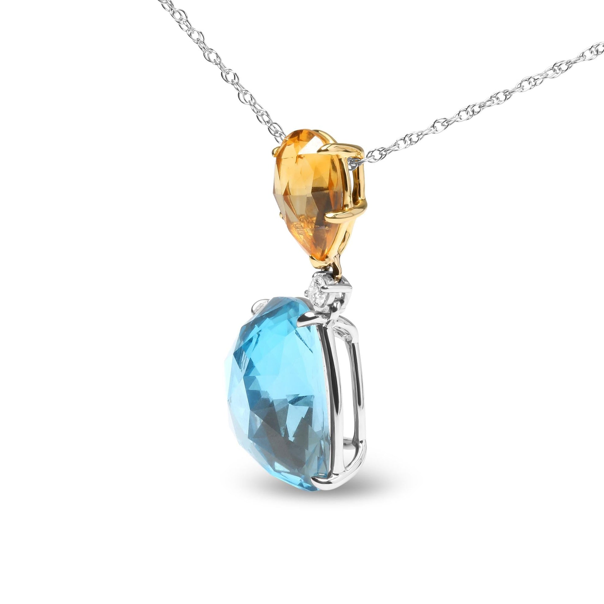 18K White and Yellow Gold Diamond Accent and Yellow Citrine and Sky Blue Topaz Gemstone Dangle Drop 18" Pendant Necklace (G-H Color, SI1-SI2 Clarity)-3