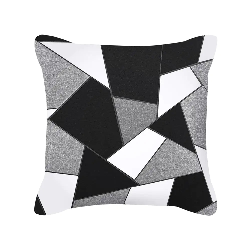Silver Grey Geometric Print Peach Skin Throw Pillow