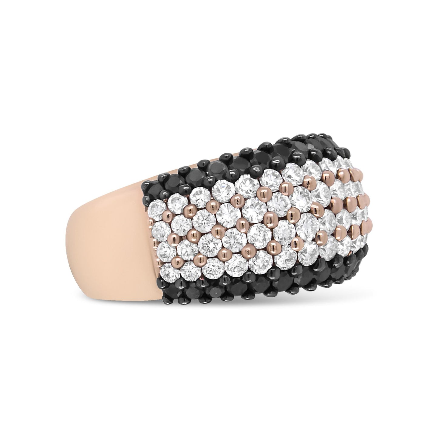18K Rose Gold 2 1/5 Cttw Black and White Diamond 6 Row Band Ring (F-G and Black Color, VS1-VS2 Clarity)-3