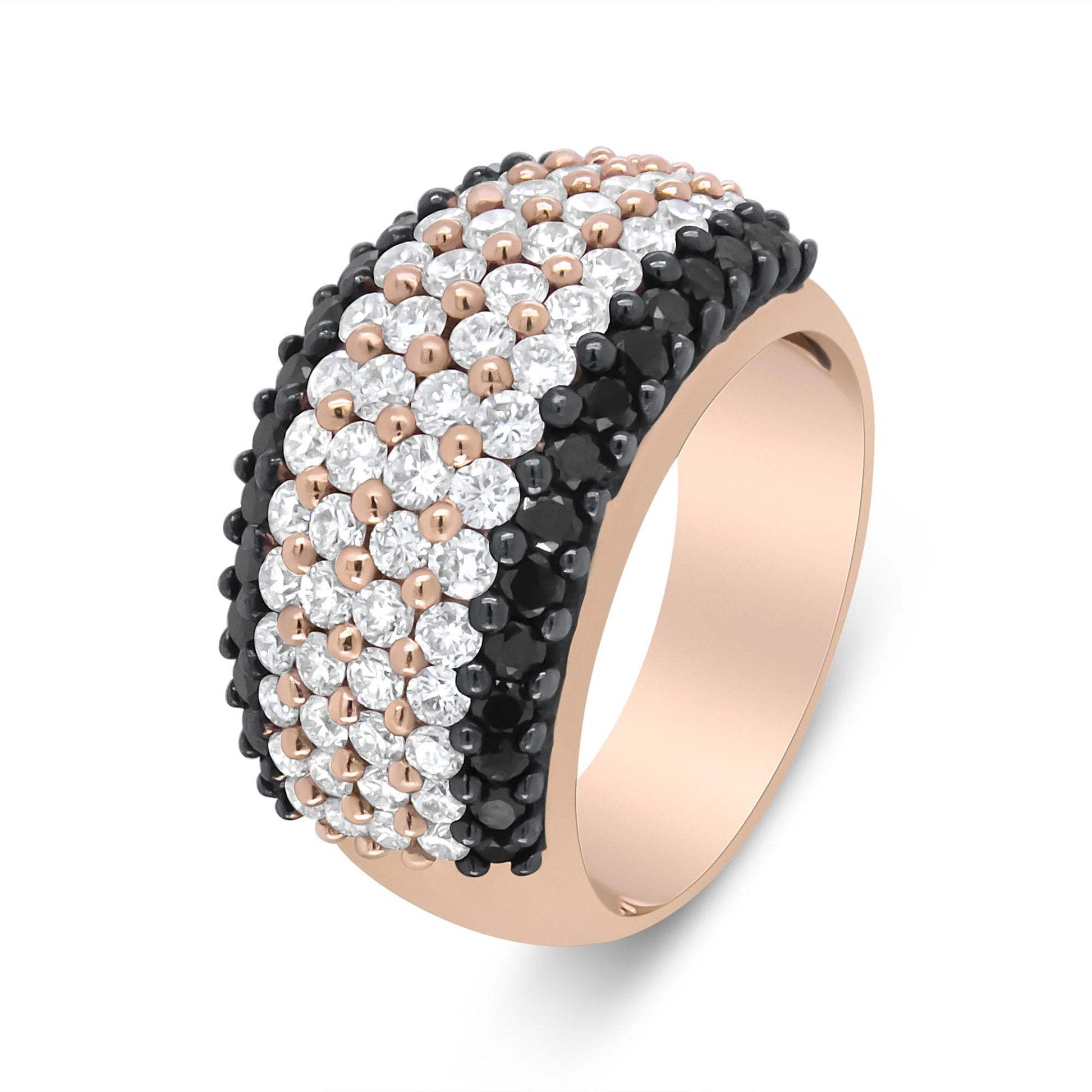 18K Rose Gold 2 1/5 Cttw Black and White Diamond 6 Row Band Ring (F-G and Black Color, VS1-VS2 Clarity)-4