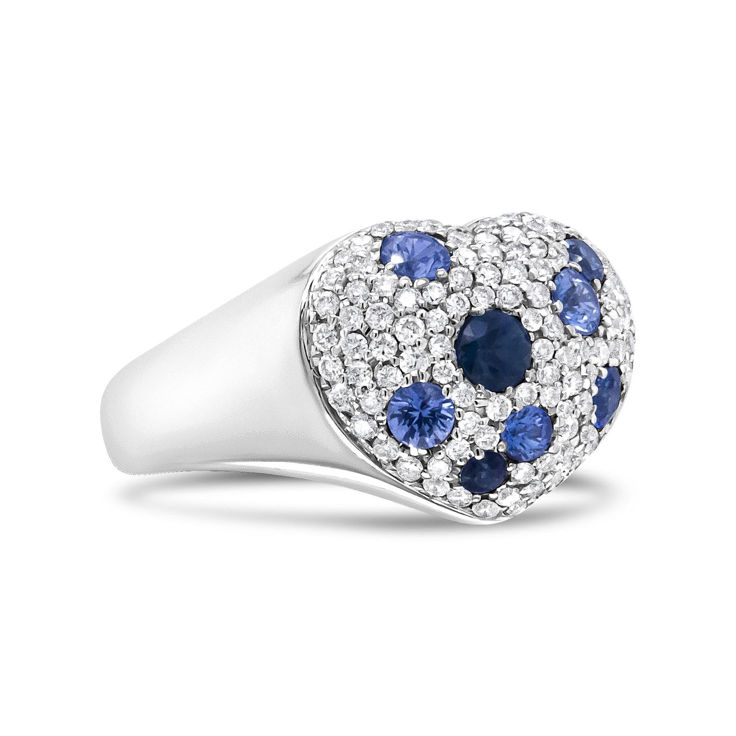 18K White Gold Blue Sapphire and 5/8 Cttw Diamond Cluster Heart Shaped  Ring (F-G Color, VS1-VS2 Clarity)-3