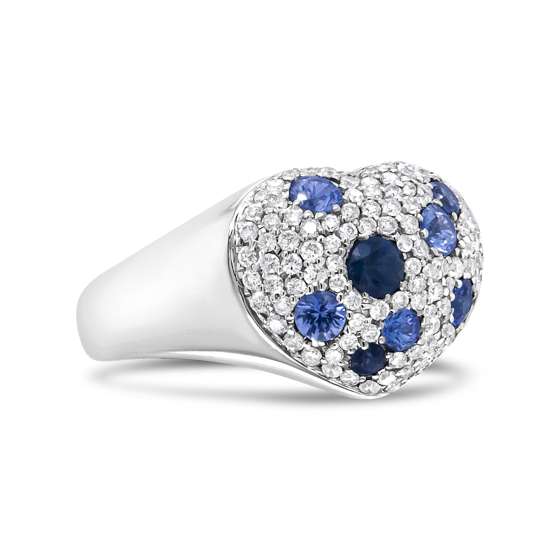 18K White Gold Blue Sapphire and 5/8 Cttw Diamond Cluster Heart Shaped  Ring (F-G Color, VS1-VS2 Clarity)-3