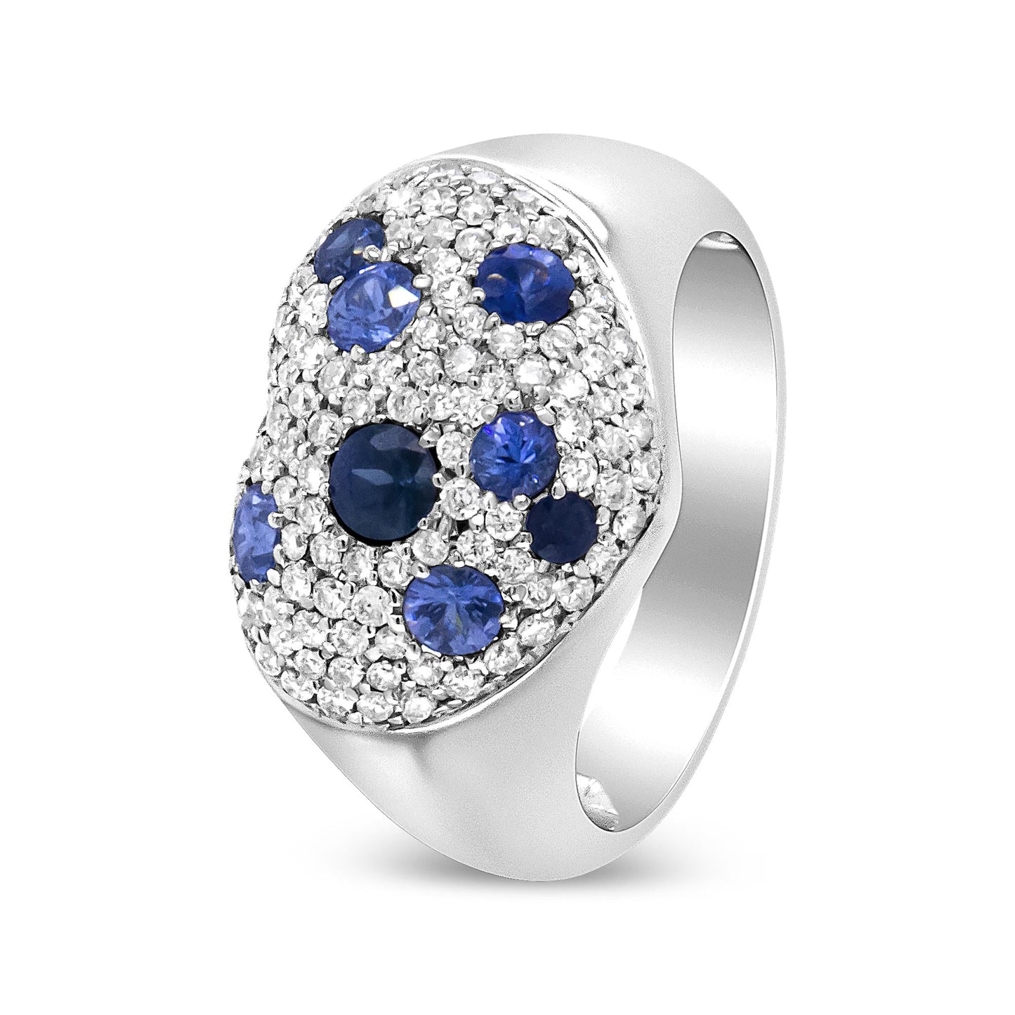 18K White Gold Blue Sapphire and 5/8 Cttw Diamond Cluster Heart Shaped  Ring (F-G Color, VS1-VS2 Clarity)-4