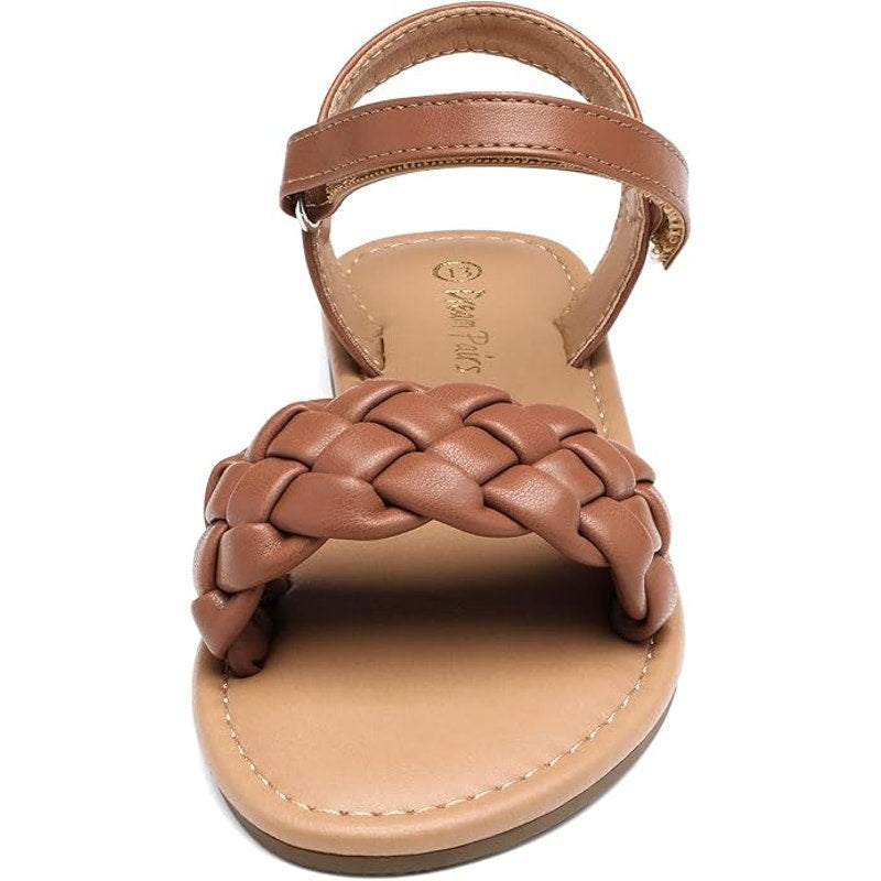 Dream Pairs Big Girls Size 2 Brown Open Toe Braided Top Ankle Strap Flat Sandals