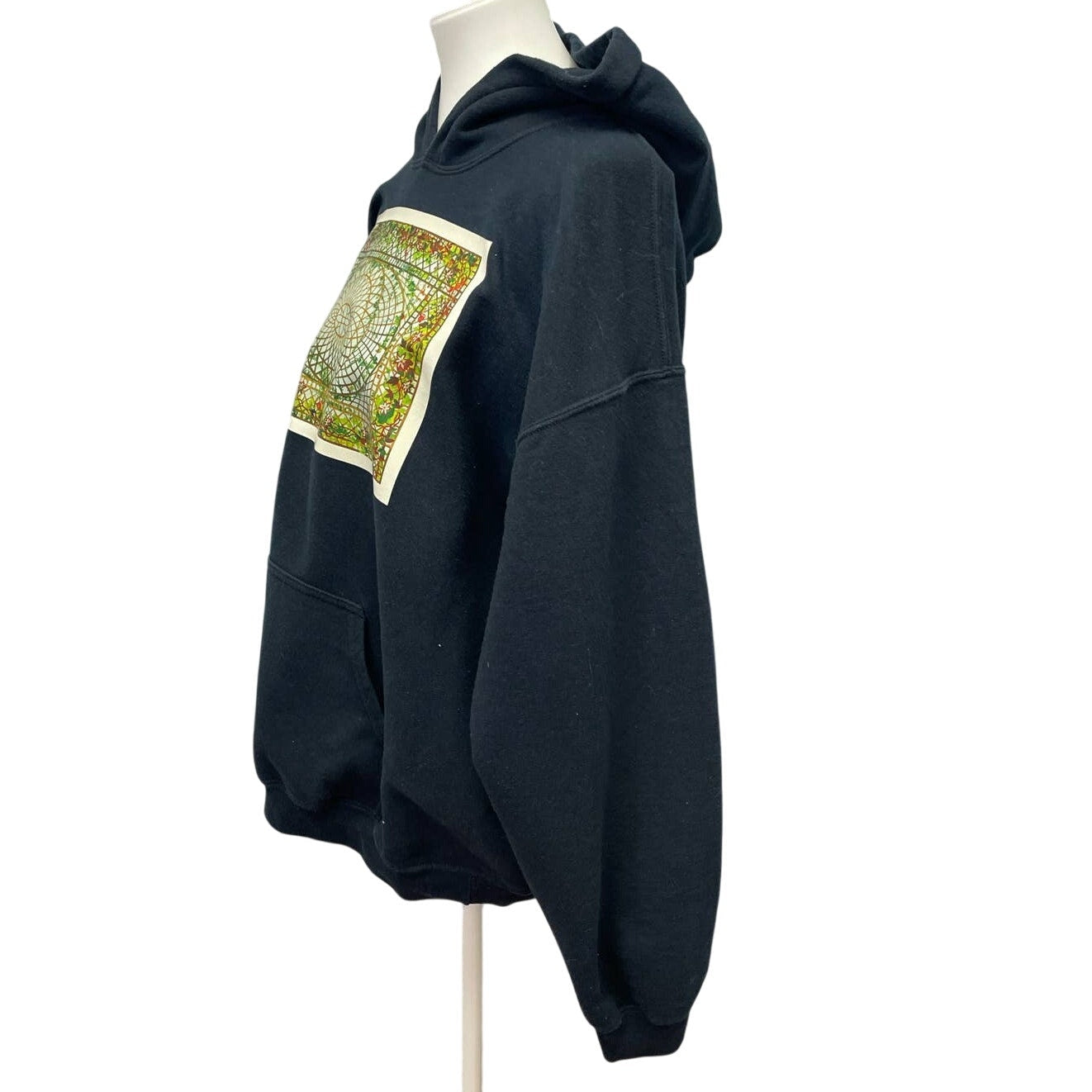 Hand Printed Upcycled Large Vintage Sunroom Ceiling Floral Sweatshirt Hoodie