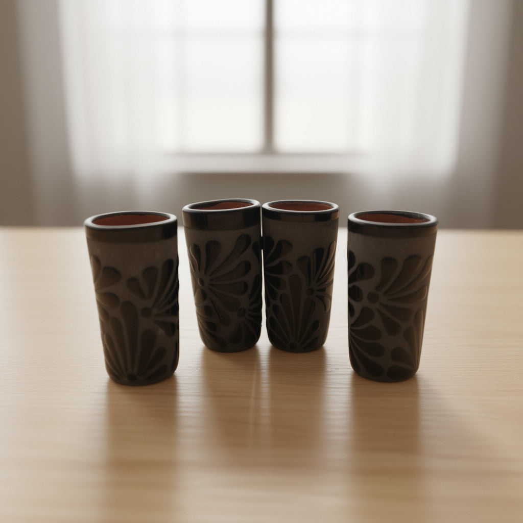 Matte Black Talavera Shot Glass | Mexican Ceramic Barware