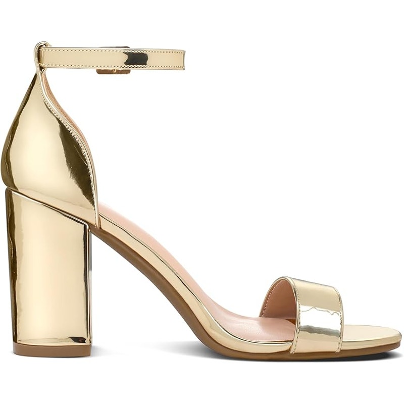 Coasis Womens Size 9 Gold 3.5" Block Heels Open Round Toe Ankle Strap Shoes