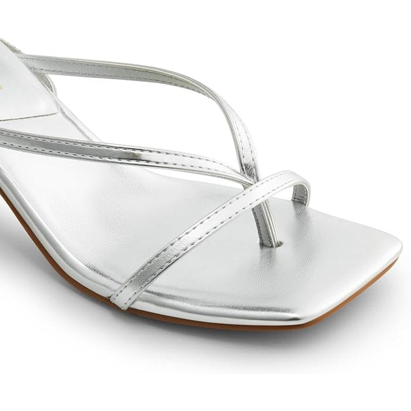Dream Pairs Womens Size 7.5 Silver 3" Heel Open Square Toe Ankle Strap Shoes