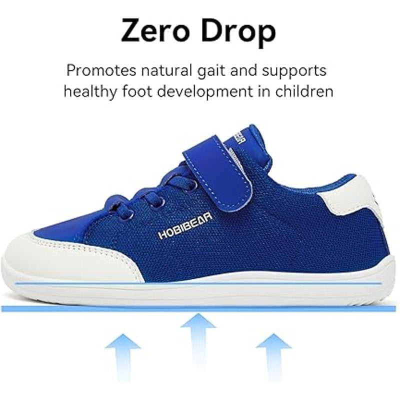 Hobibear Boys Size 1 Blue Hook Loop Wide Toe Box Elastic Lace Athletic Shoes