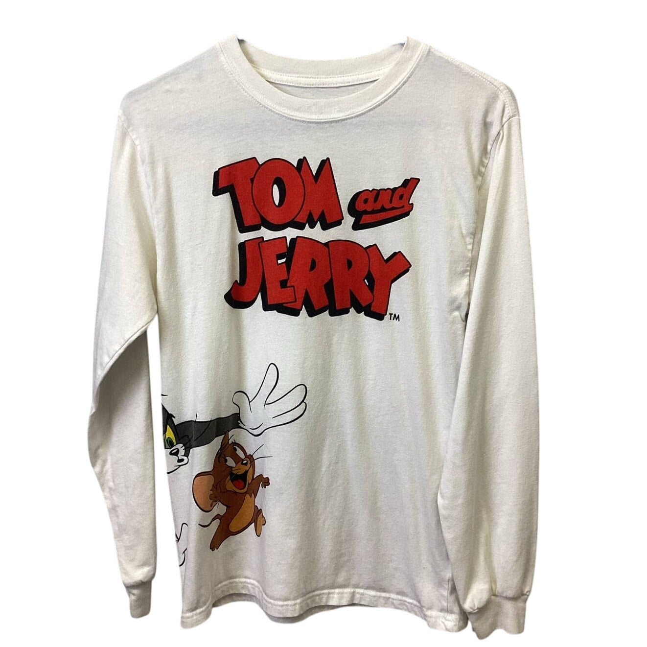 Hanna Barbera Tom and Jerry Small Long Sleeve Cotton Blend Crew Neck Tee Shirt