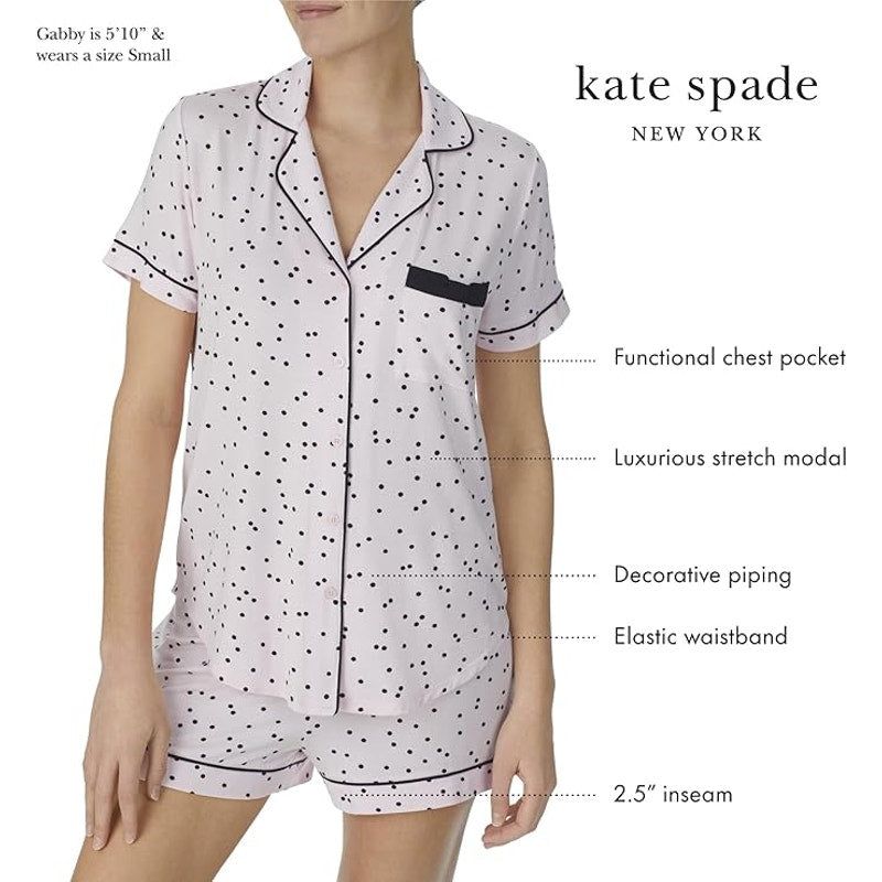 Kate Spade New York Womens Medium Floral Short Sleeve Button Up Top Short Pj Set