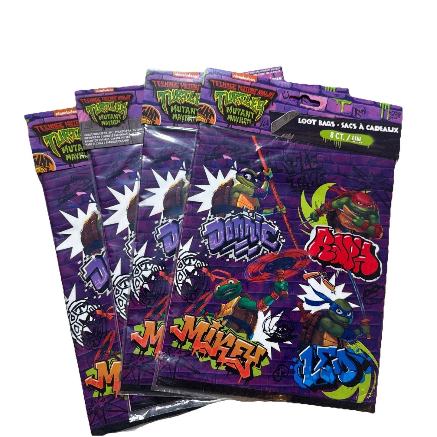 party favors TMNT Set Of Toys, Bags And Stickers.