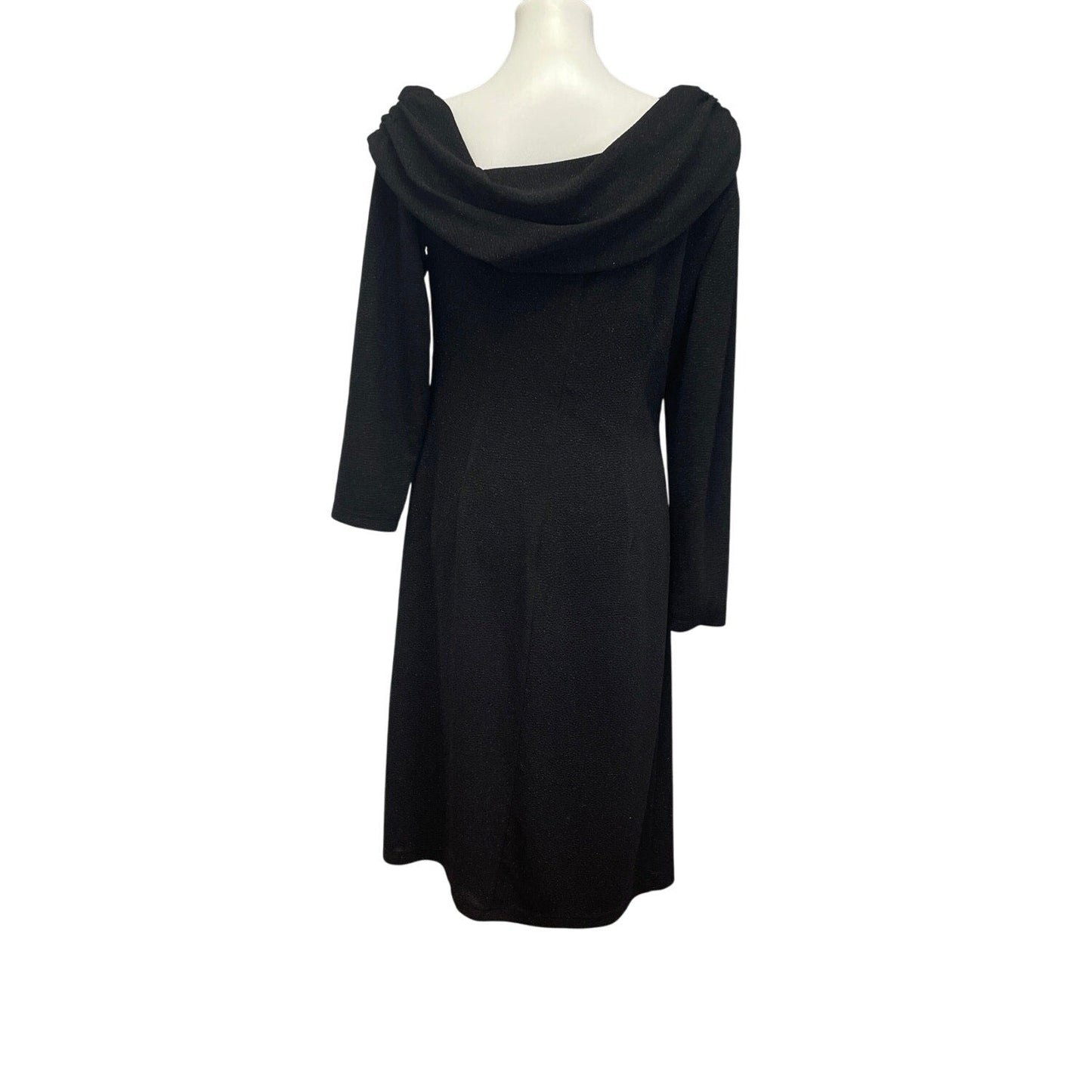 DB Studio Womens Size 14 Long Sleeve Swoop Neck Glitter Black Midi Formal Dress