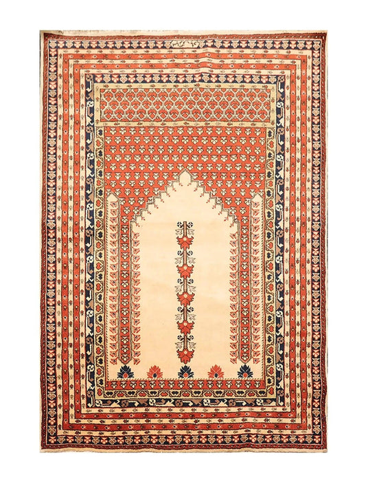 4'4'' x 6'4'' Hand Knotted 100% Wool Prayer Rug Oriental Area Rug Beige-0