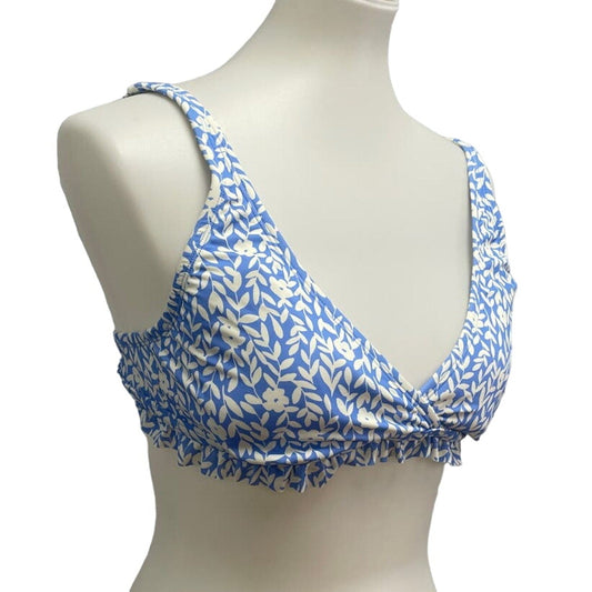New Draper James Womens Large UPF 50+ Ruffled Blue Floral Bikini Swim Top ONLY