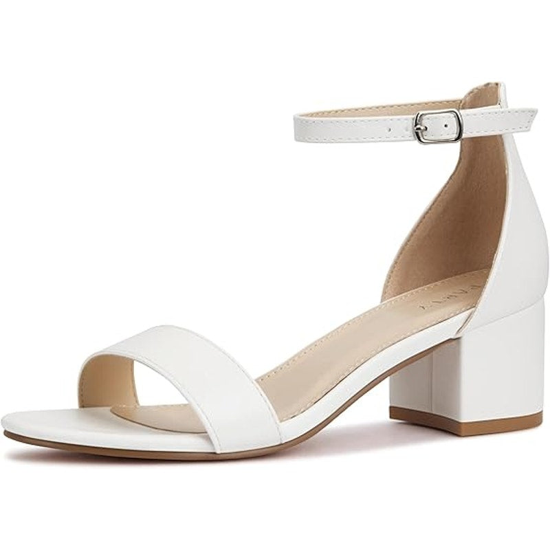 Party Womens 6.5 White Open Toe Ankle Strap 2" Block Heel Sandal Wedding Shoes