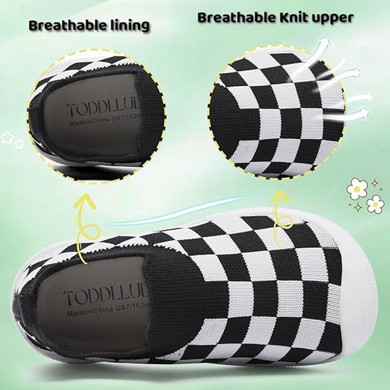 Toddlluby Toddler Boys 8 Sneakers Checkerboard Slip Resistant Sole Slip on Shoes